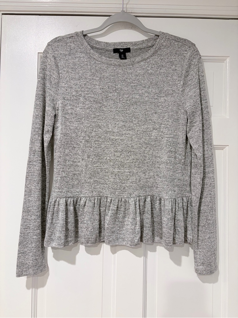 GAP Heather Gray Ruffle-Hem Long Sleeve Top